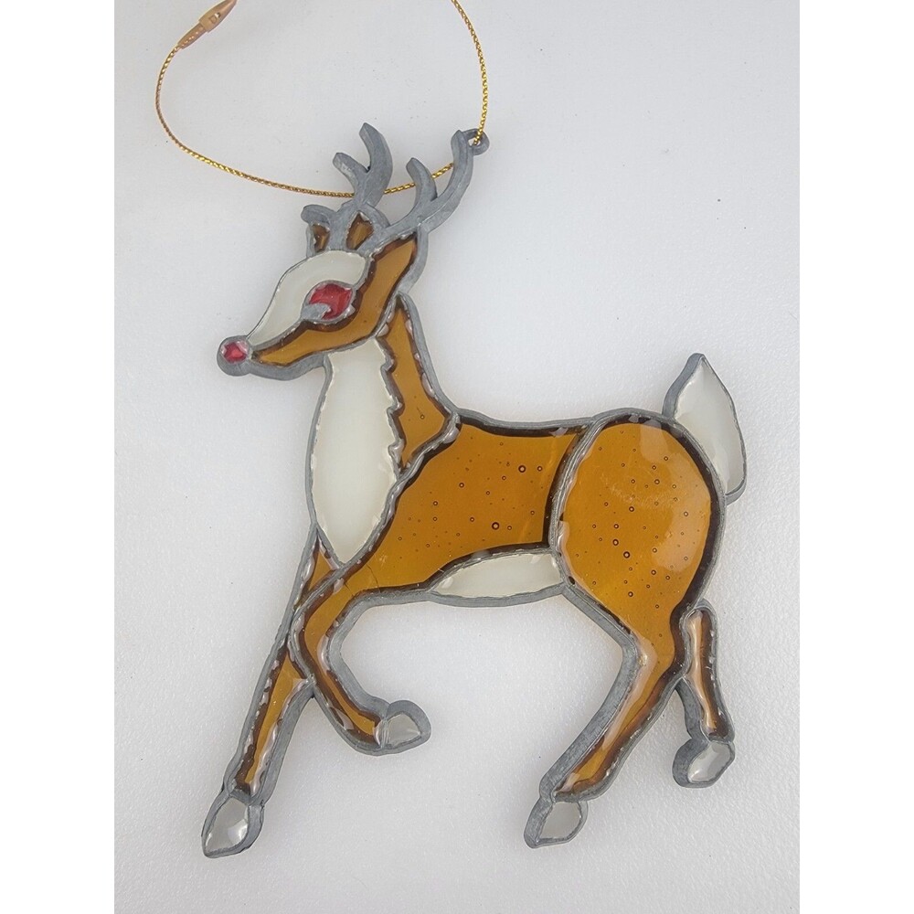 Christmas Tree Ornament/ Window Suncatcher Stained Glass Rudolph Reindeer Deer